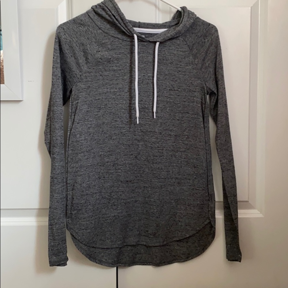 grey long sleeve shirt with hoodie
